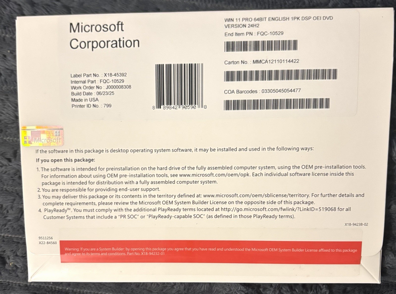 Win 11 Pro 64-Bit DVD & License Product Key Factory Sealed US Shipping