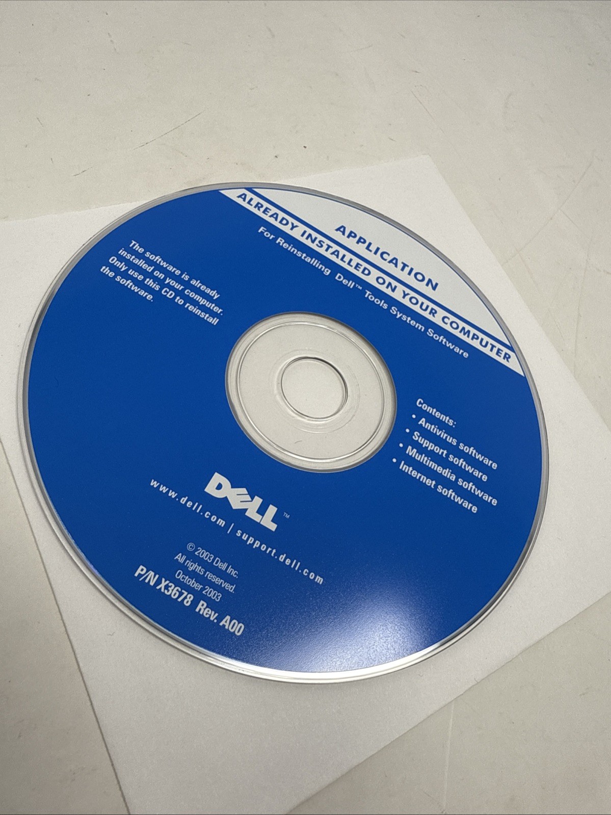 Dell Tools System Software Reinstall CD Application P/N X3678 Rev.A00 Disc 2003