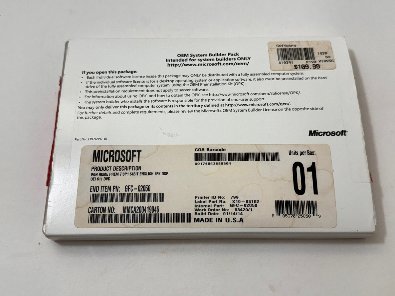 Microsoft Windows 7 Home Premium 64 bit x64 Full English DVD MS NEW SEALED