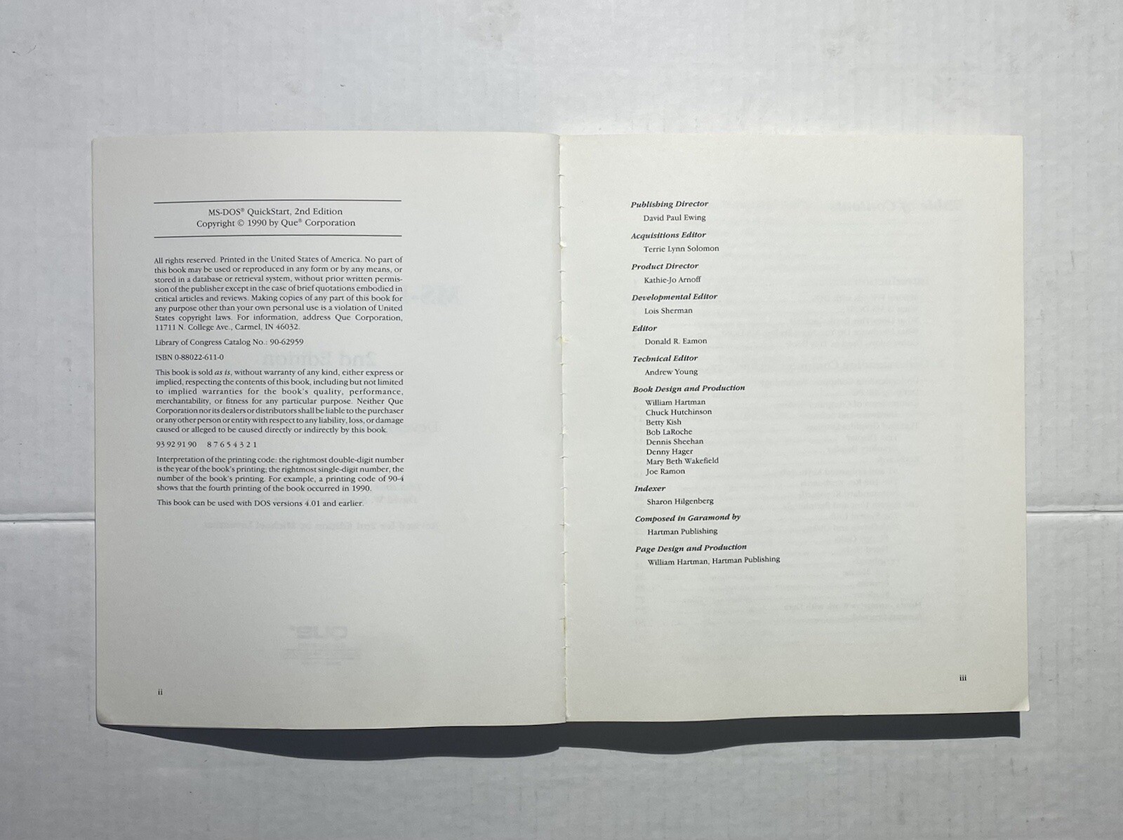 MS-DOS QuickStart The Step-by-Step Approach 2nd Edition 1990 Published By QUE