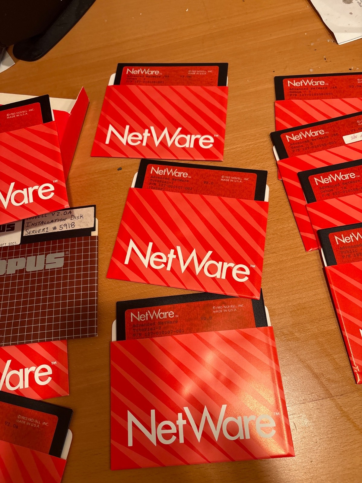 Rare Novell Netware , v2.0A, and more 5.25”. Lots of Disks