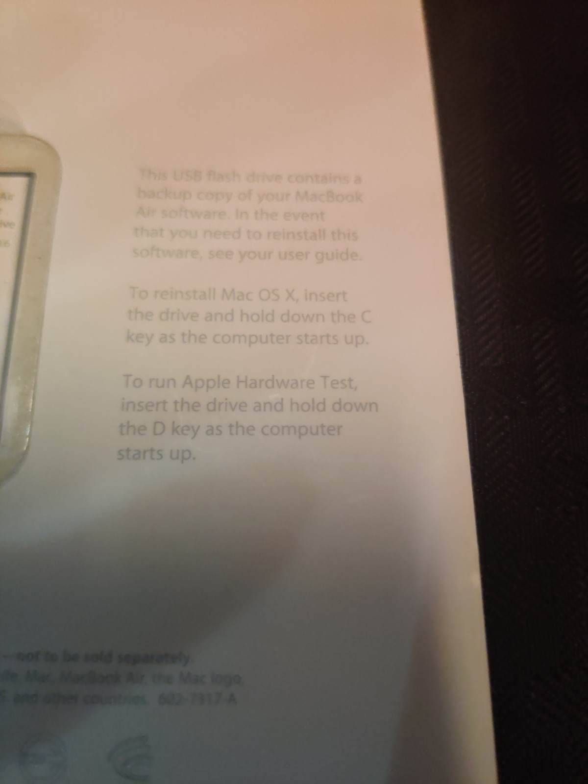 Apple MacBook Air Software Reinstall Drive Max OS X v 10.6 iLife 11 Model A1384