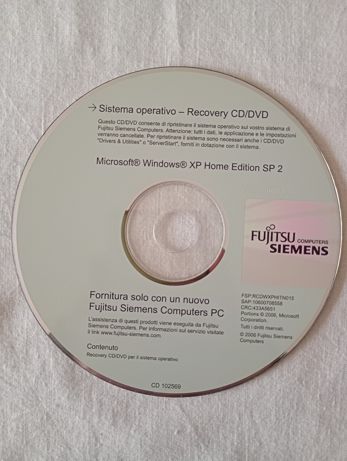 Windows XP Home Edition 2006 Recovery CD/DVD Fujitsu Siemens Operating System