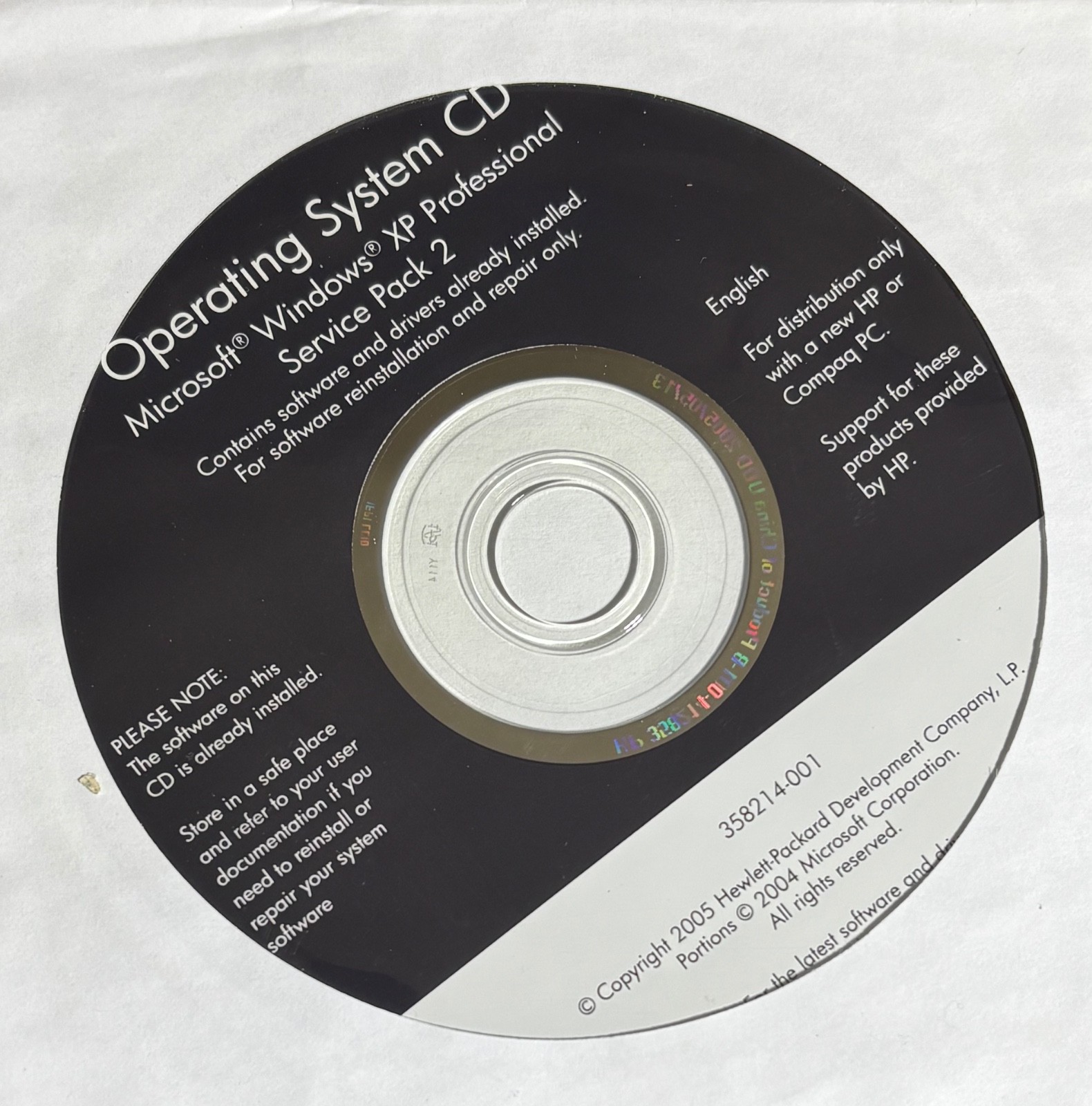 HP Compaq Windows XP Professional Service Pack 2 Operating System CD, NEW SEALED