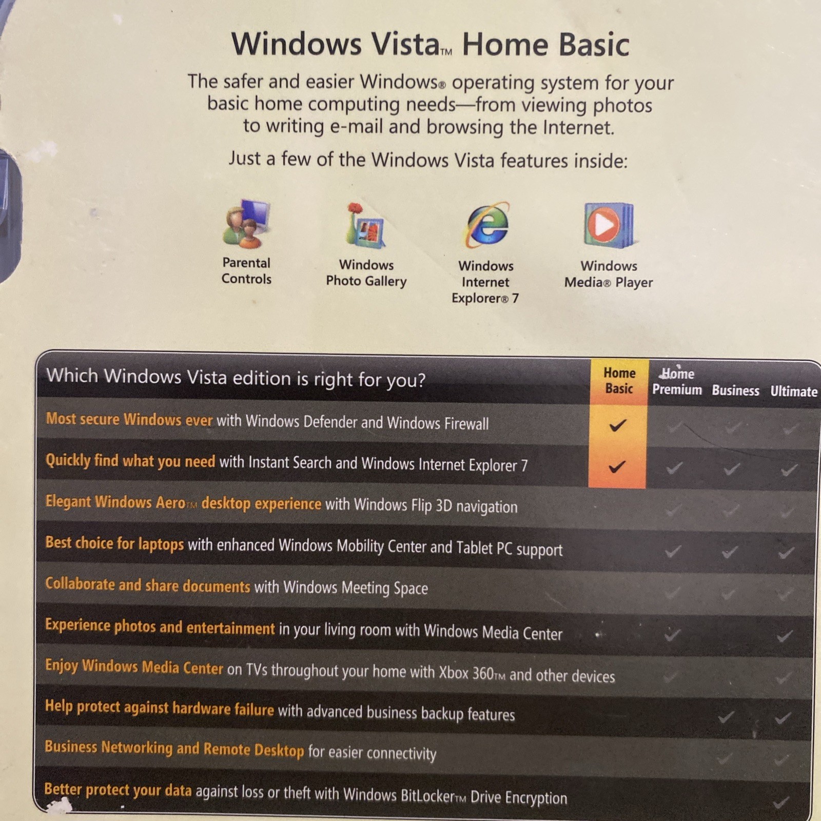 Vintage Microsoft Windows Vista home basic software upgrade 32 bit w/license 1