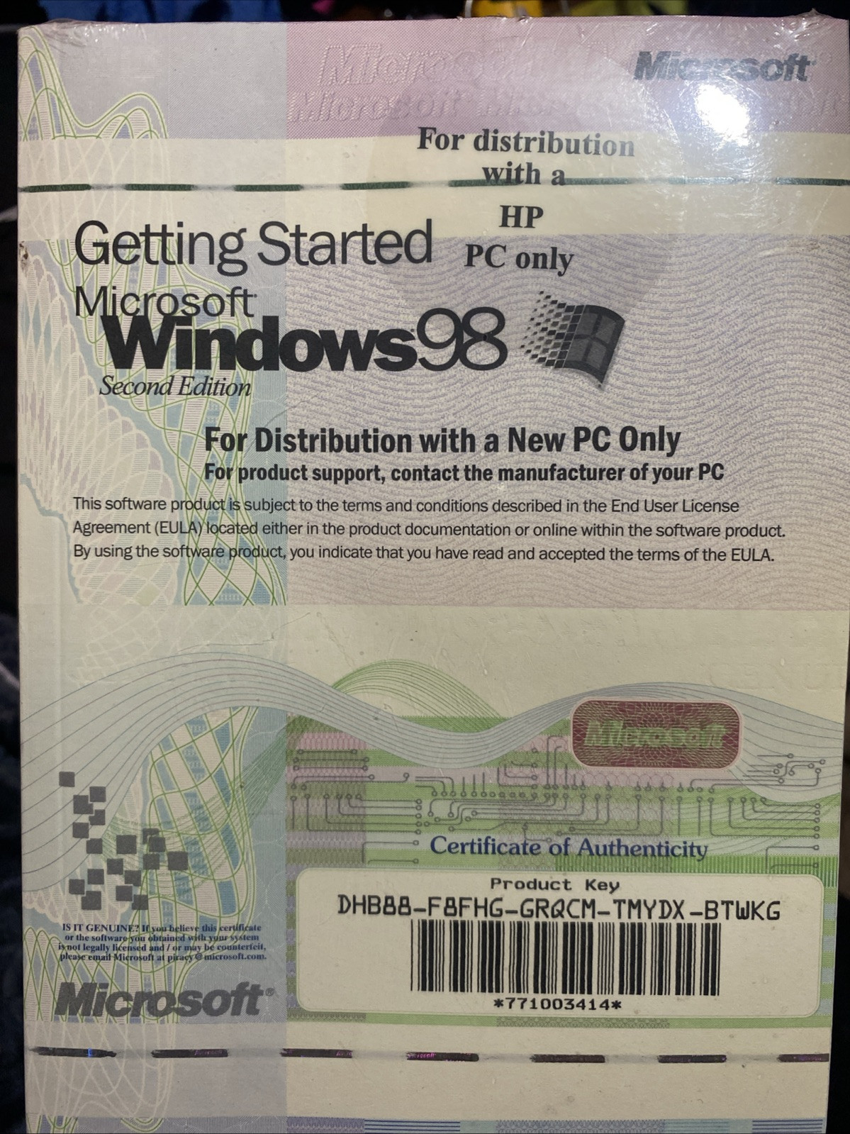 Microsoft Windows 98 2nd Edition Getting Started Manual Only Product Key NO DISC