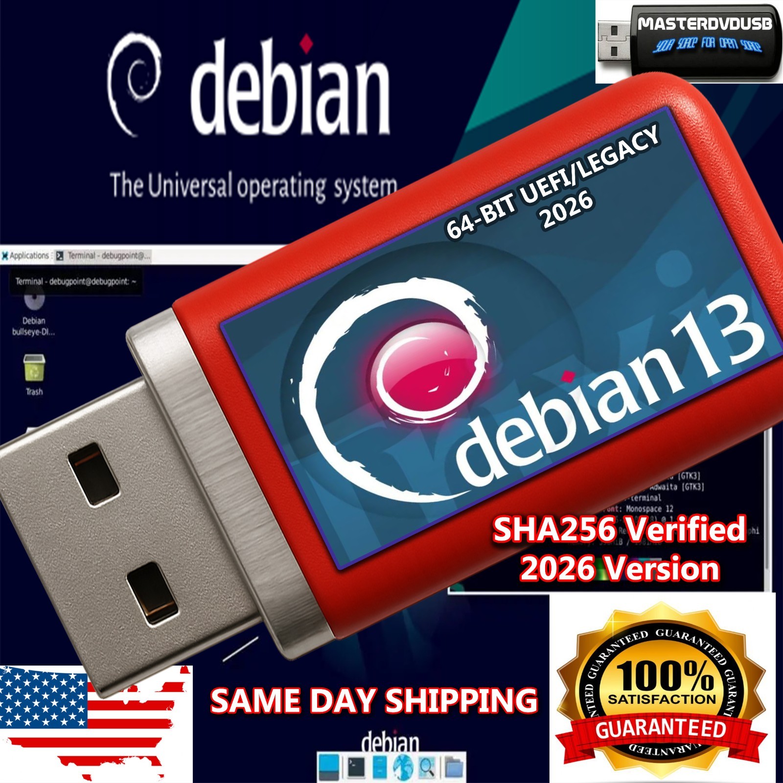 Debian 13 Bootable Live USB Installer UEFI/Legacy PC – SERVER – INTEL MAC