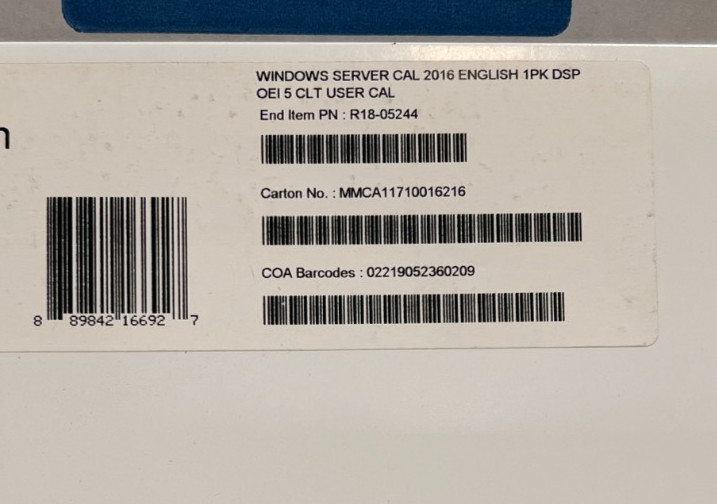 Microsoft Windows Server 2016 5 User CAL OEM DSP Client Access License R18-05244