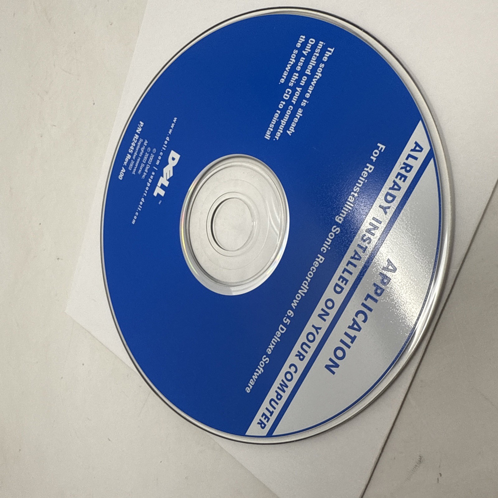 Dell Reinstalling Sonic RecordNow 6.5 Deluxe Software P/N R2445 RevA00 Disc 2003