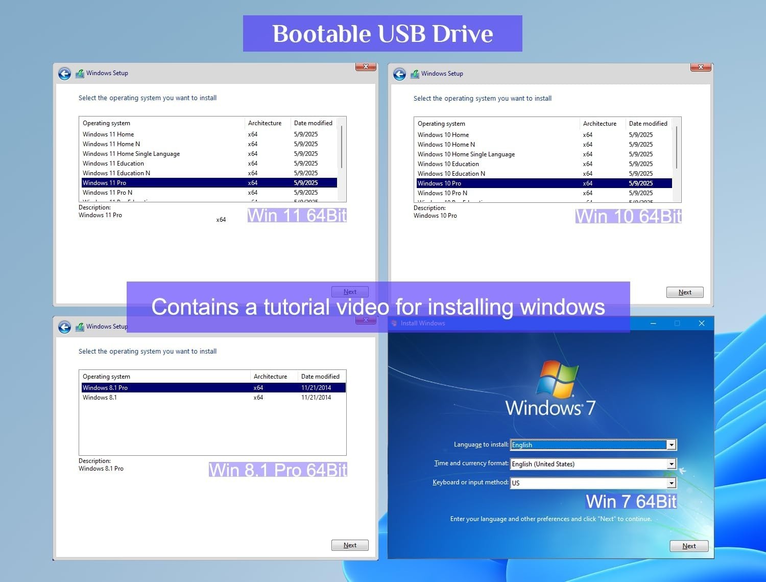 Multipurpose 64GB USB Flash Drive – Clean Install Media for Windows 11/10