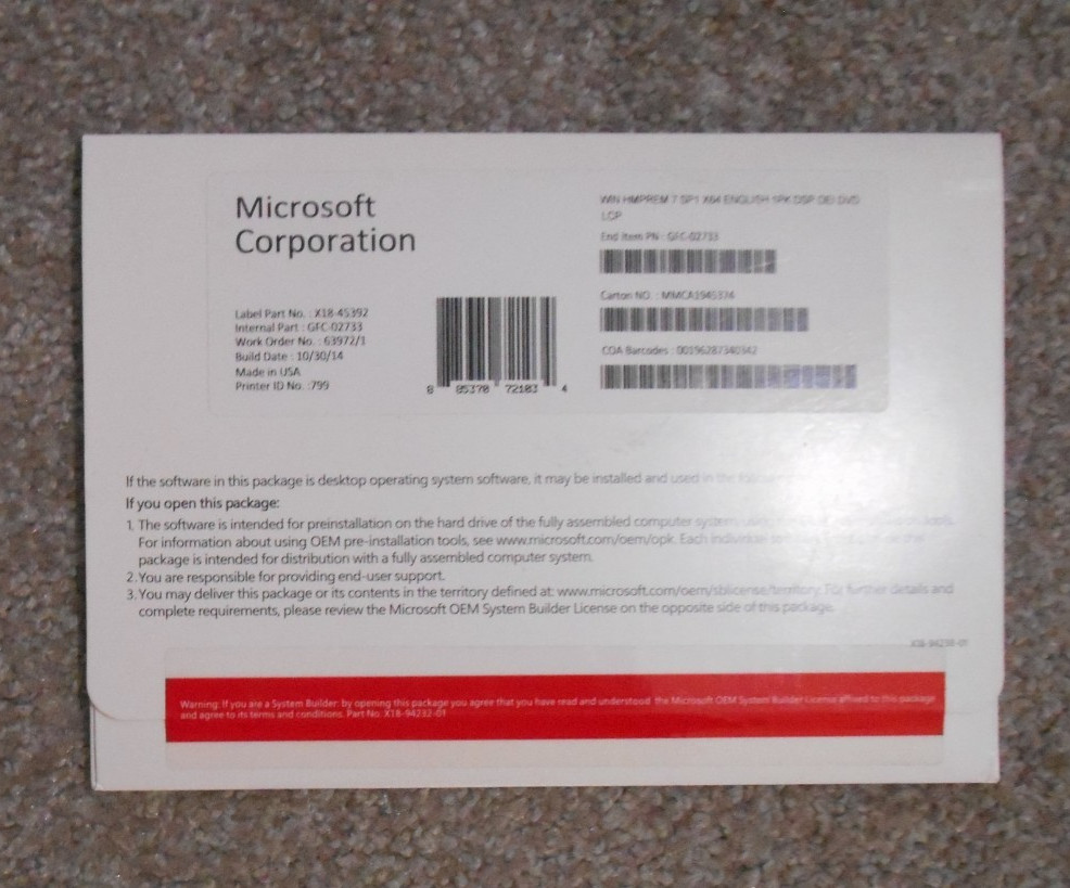 Microsoft Windows 7 Home Premium 64 bit x64 Full DVD MS WIN =BRAND NEW SEALED=