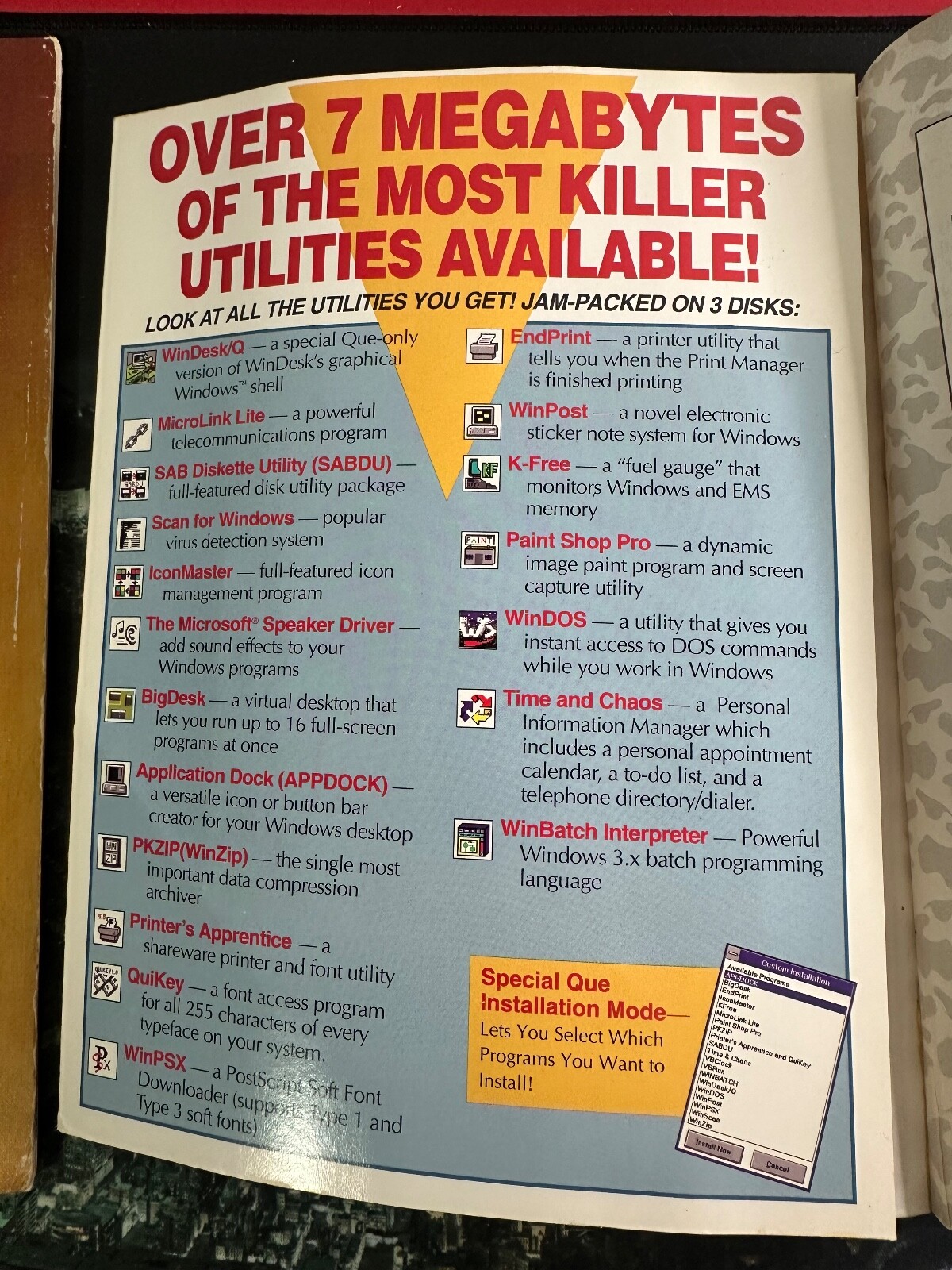 Killer Windows Utilities Microsoft 1993 Retro Floppy Disk QUE Windows