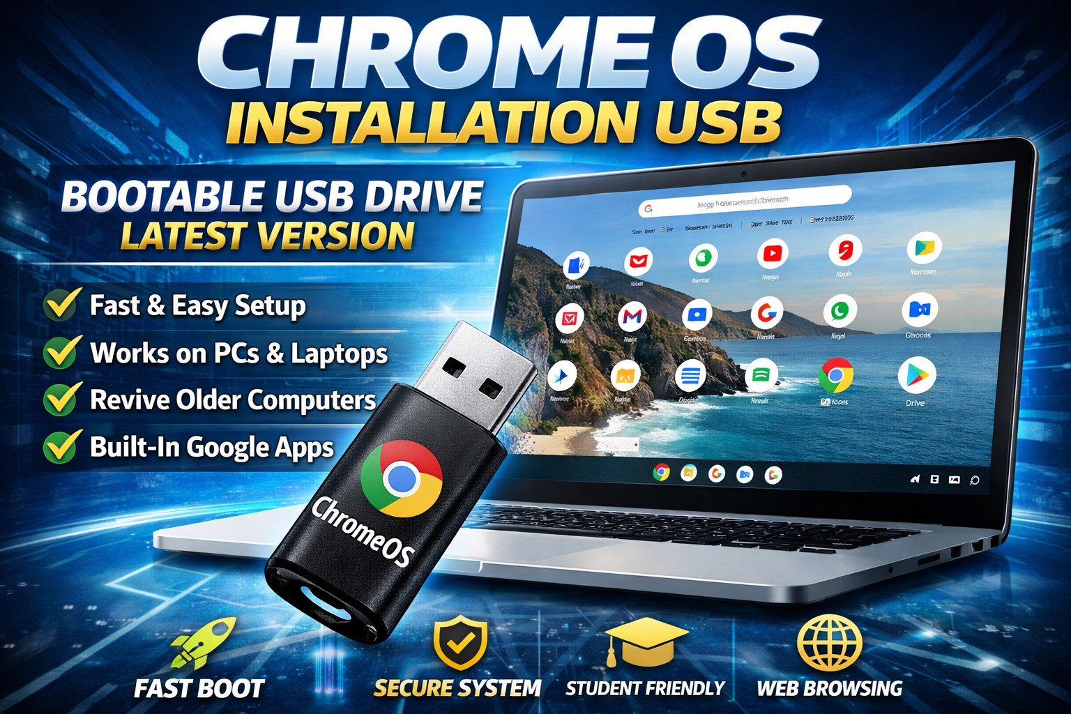 Chrome OS PC Installation USB BOOTABLE USB Drive Chrome OS USB Latest Version
