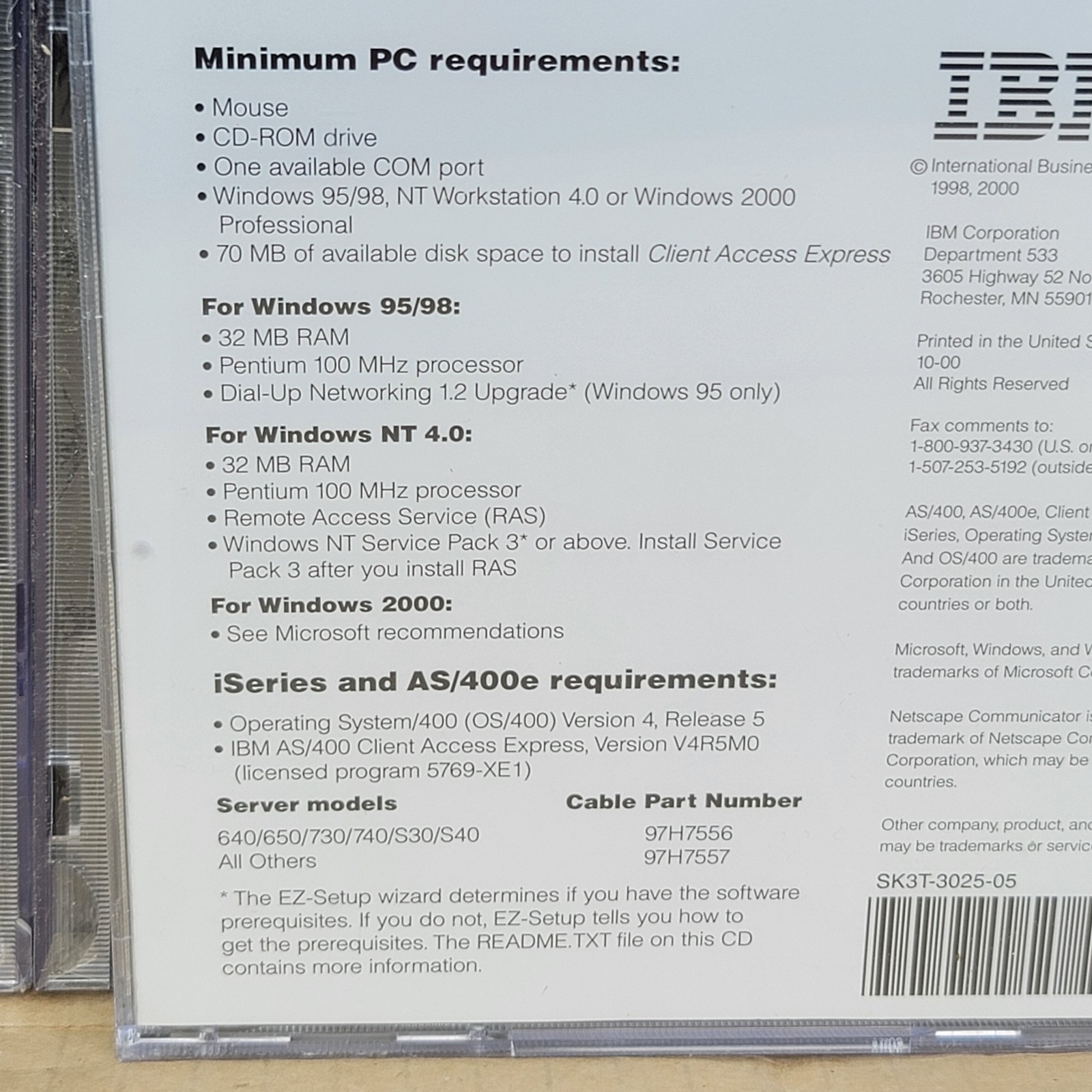 IBM EZ-Setup iSeries, AS/400e CD-ROM Client Access Express Netscape Communicator