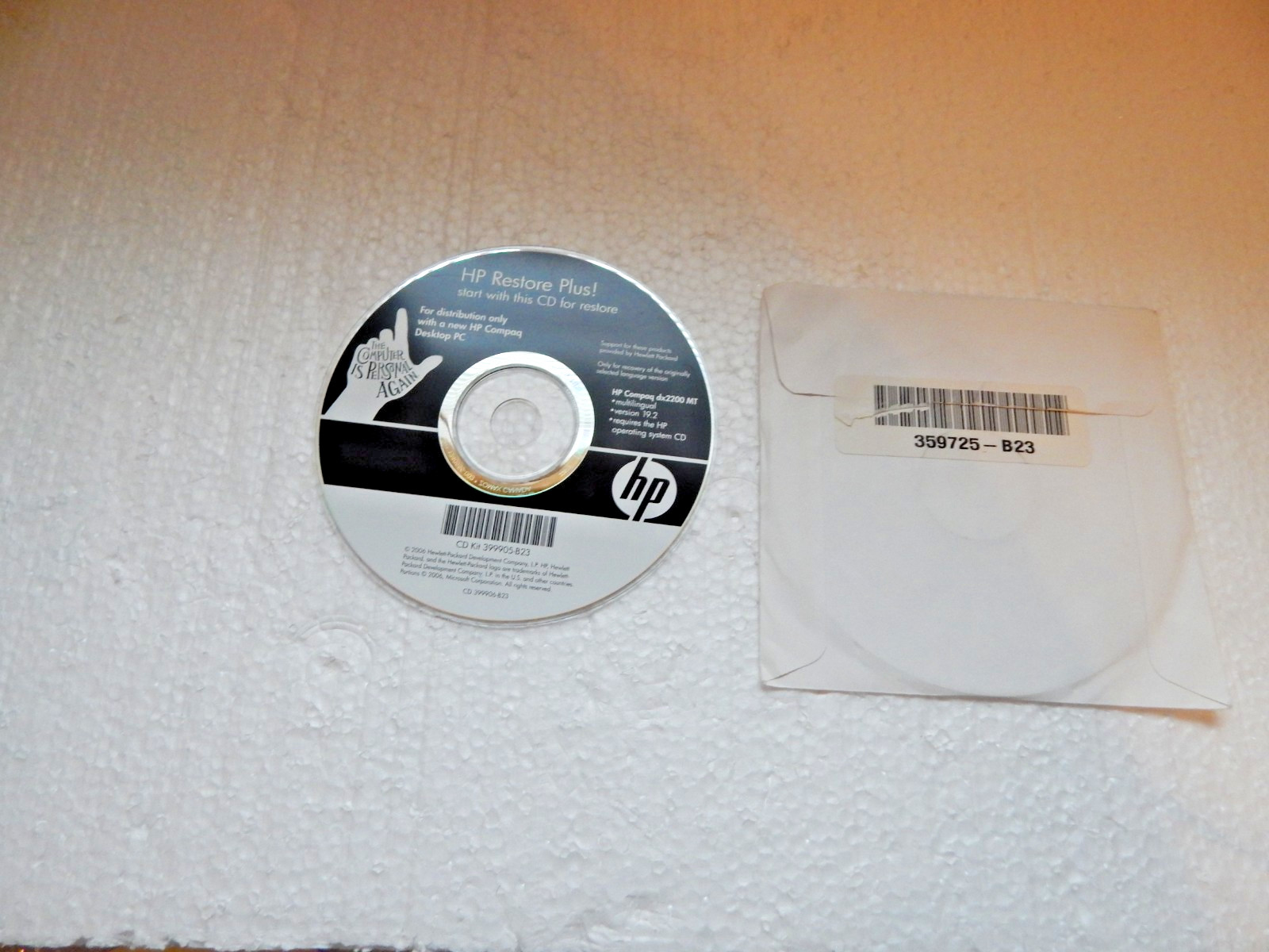 HP RESTORE PLUS hp dx2000mx 18.2 CD ONLY