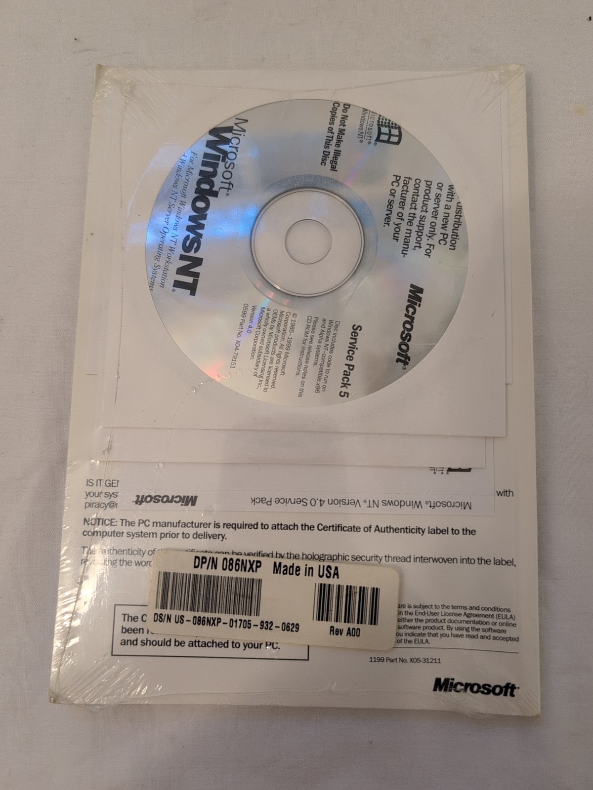 Windows NT Workstation 4.0 Svc Pack MANUAL CD Factory sealed packages For Dell