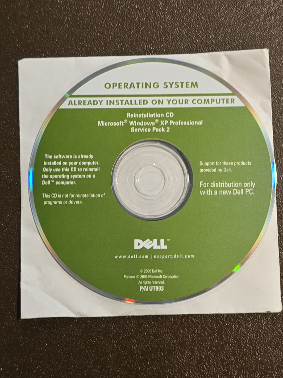 ~ New Dell Windows XP Pro SP2 Operating System Reinstallation CD 0RX073 (No Key)