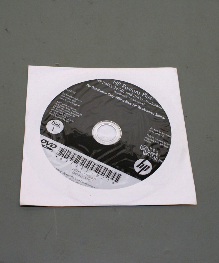 HP Restore Plus! Win7 Pro Recovery DVD’S HPZ400, Z600, Z800 Workstation 3DVD 1A