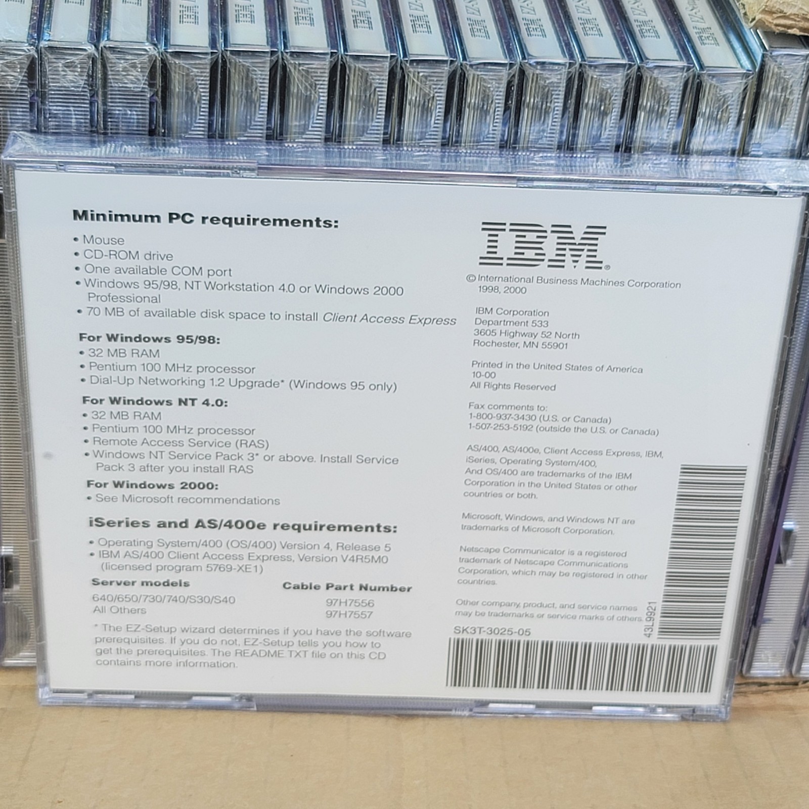 IBM EZ-Setup For iSeries and AS/400e CD-ROM PC Software CASE OF 30 New Old Stock