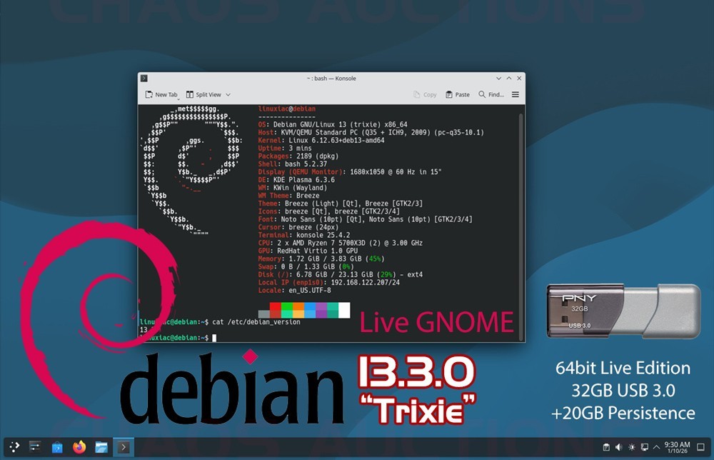 32GB BOOTABLE DEBIAN INSTALL & LIVE USB 3.0 32bit & 64bit