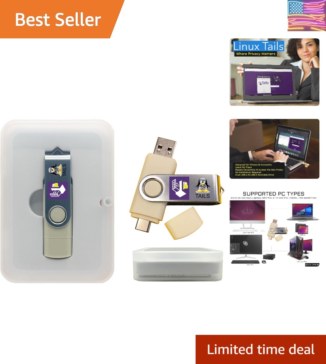 Linux Tails Persistent Bootable USB Flash Drive 32GB, Anonymous Internet