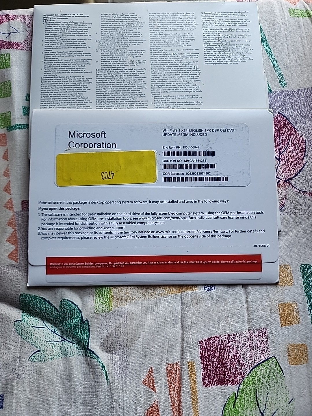 Microsoft Windows Pro 8.1 64 Bit Update Media Included
