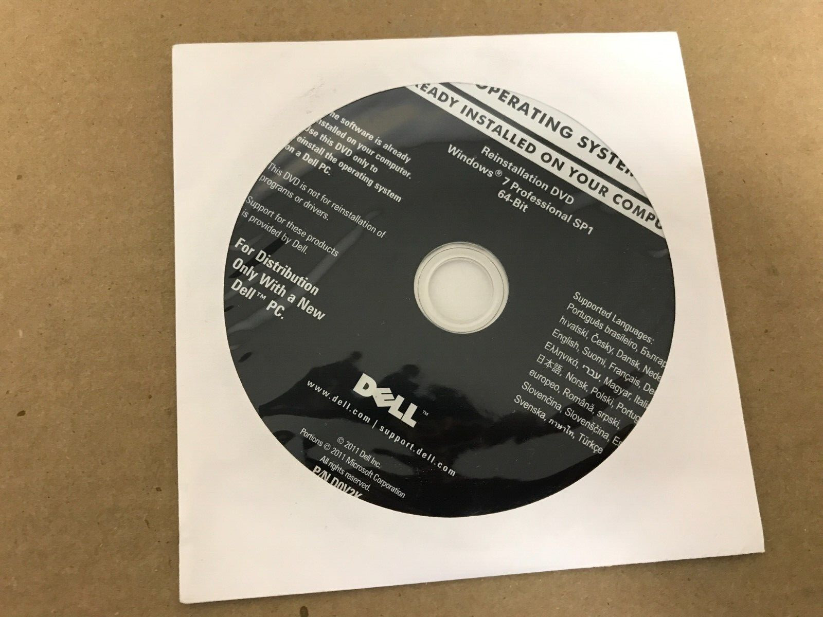 Microsoft Windows 7 Professional SP1 64-Bit X64 Install DVD (Dell) 0KJX6D SEALED