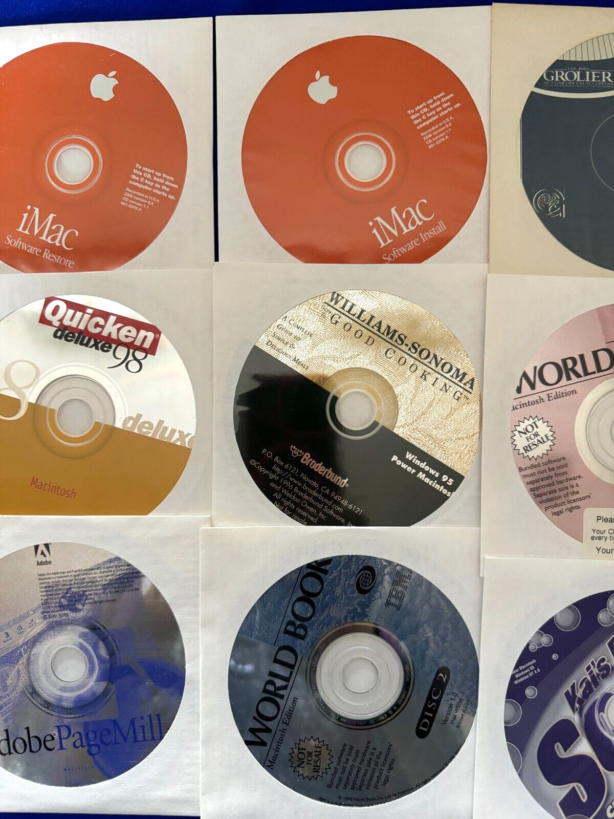9-1999 Apple iMac Install & Restore Software-World Book+Quicken+Abode+Soap CDs