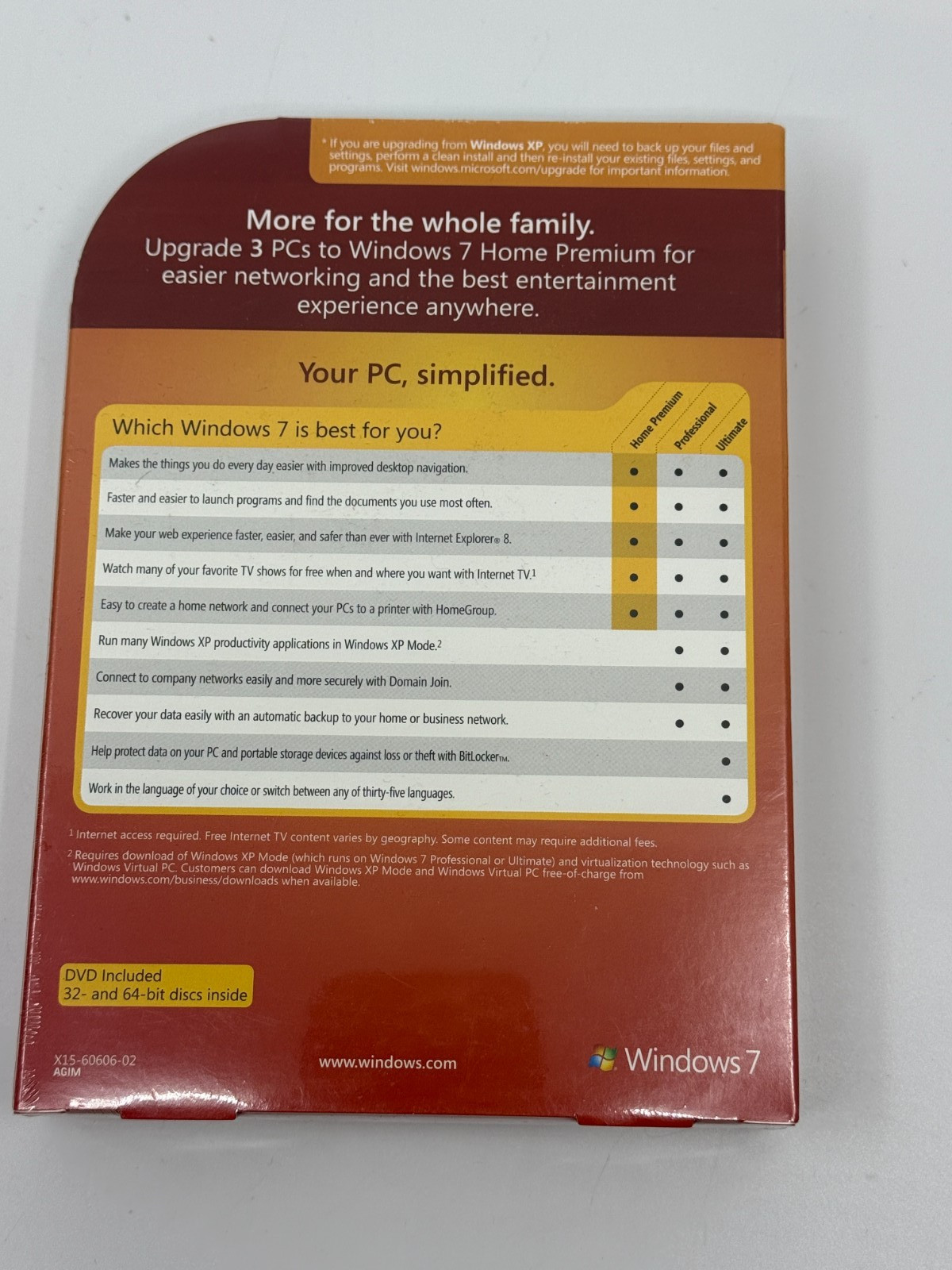 Microsoft Windows 7 Home Premium Family Pack 32 and 64 Bit – NEW SEALED –