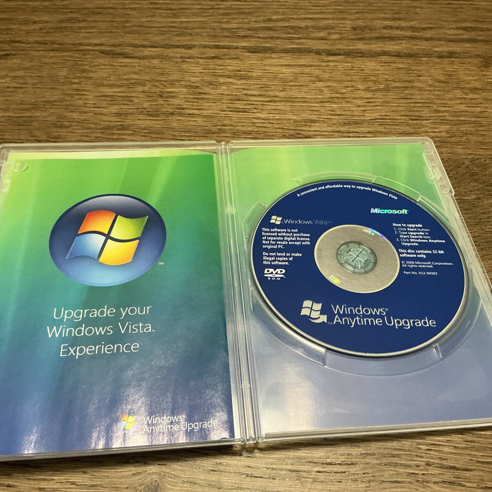 Microsoft Windows Vista Anytime Upgrade Disc And Case – 32 Bit