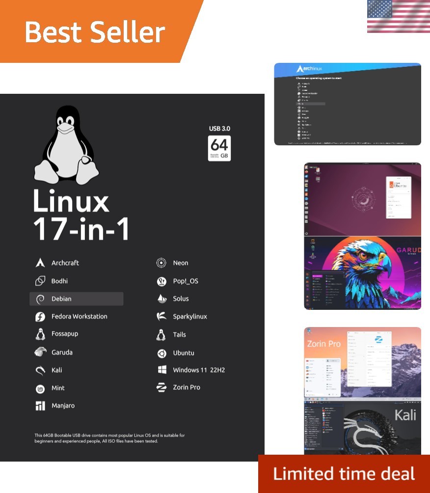 Multi-OS 64GB Bootable USB Drive 3.2 – Instantly Access Latest Linux & Windows