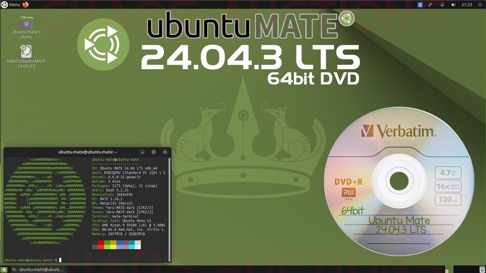Ubuntu Mate 20.04 LTS LINUX INSTALL & LIVE 64bit DVD