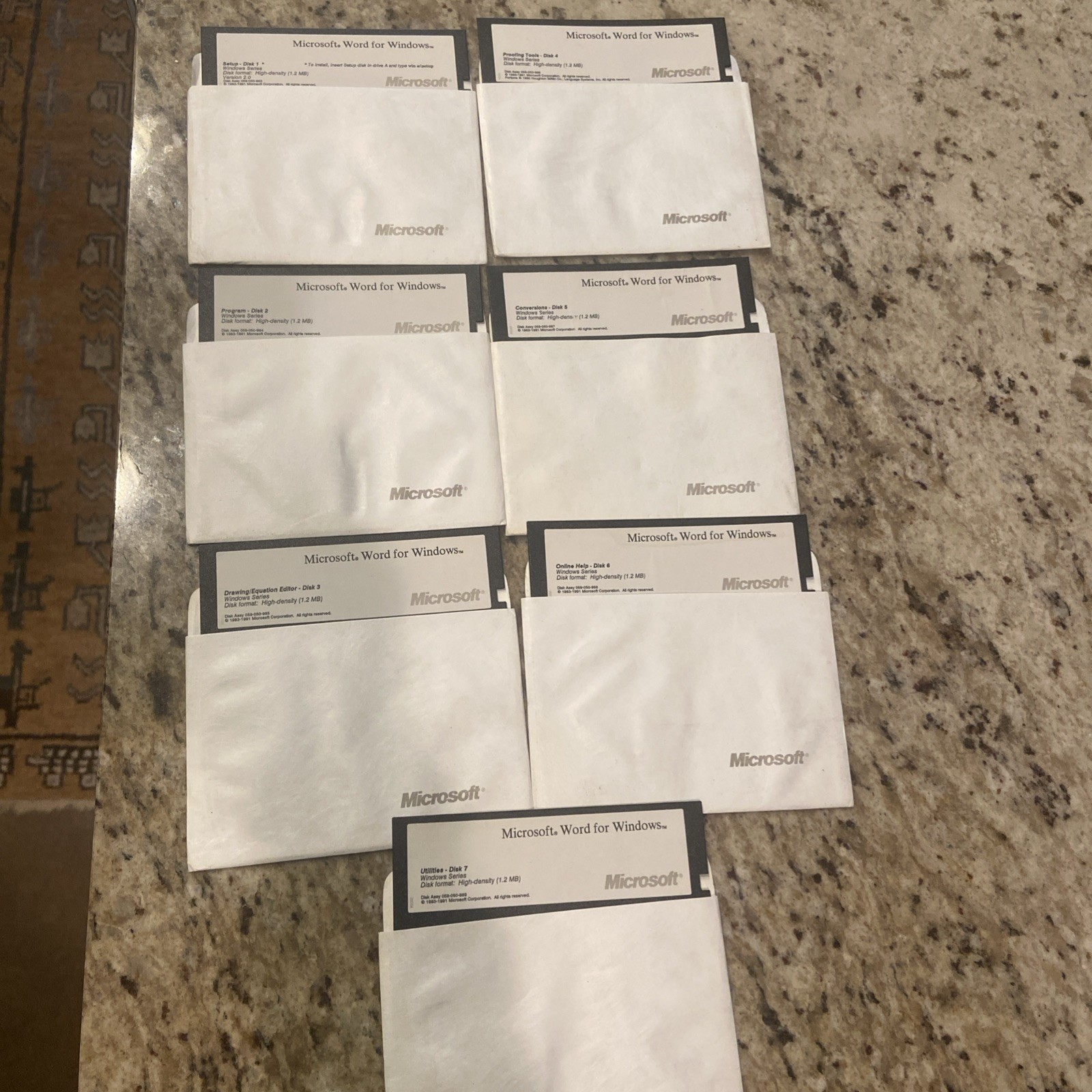 Microsoft Word For Windows 2.0 Floppy Disk Set (1-7) 5.25” 1991 with userguide