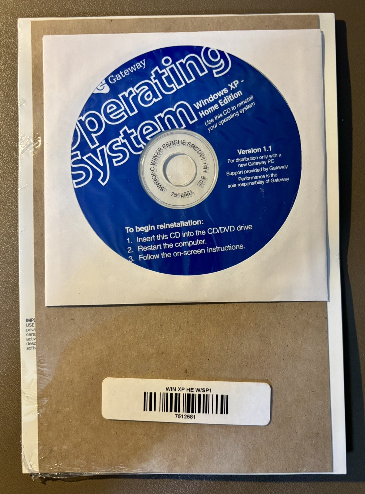 Microsoft Windows XP Home Edition Version 2002 Gateway PC Only Disc