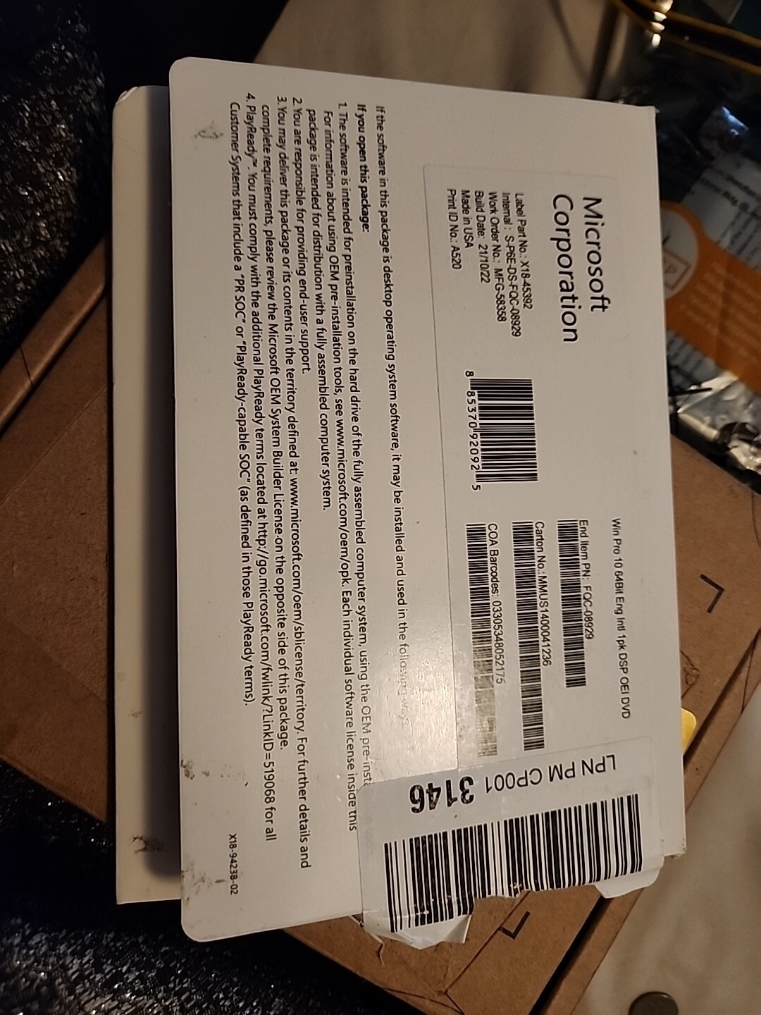 Microsoft Windows 10 Professional Printable Version for Windows (FQC-08929)