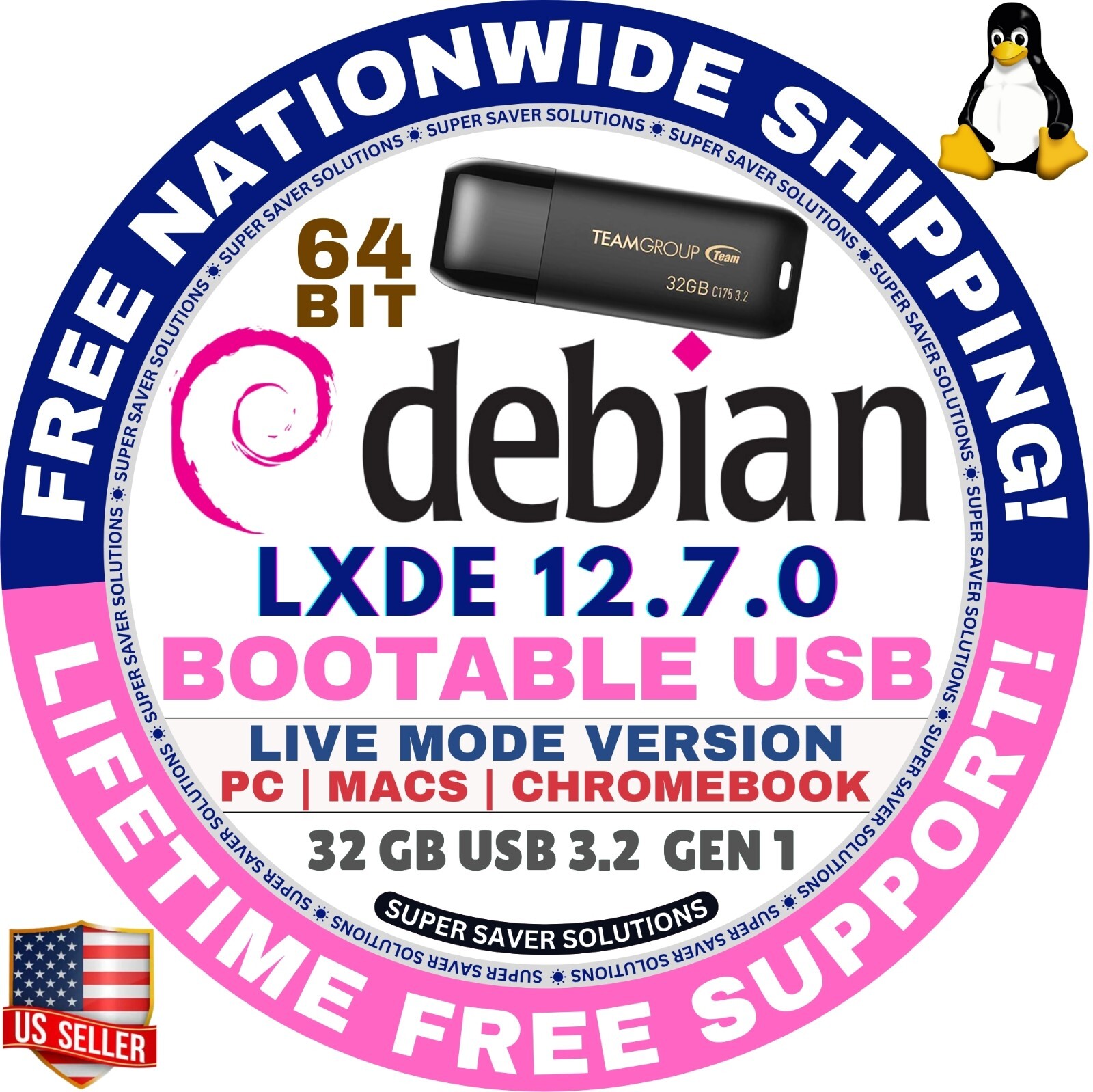 DEBIAN LINUX OS 12.7 BOOT LIVE/INSTALL DVD/USB, CINNAMON, XFCE, MATE, GNOME, KDE