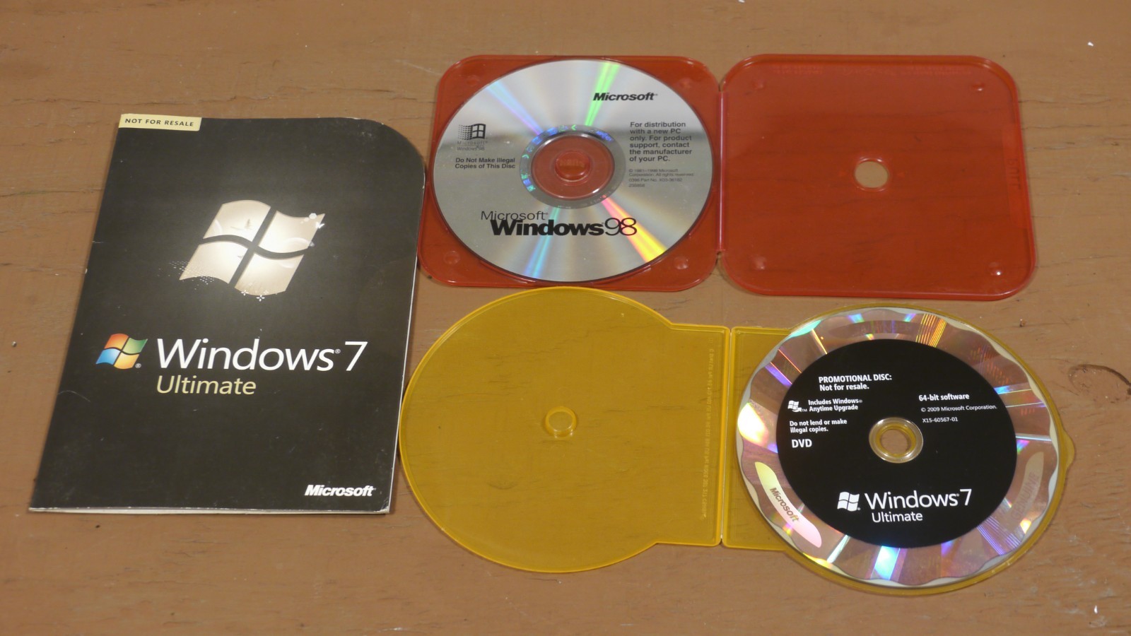 Microsoft Windows 7 Ultimate Professional 64-Bit w/ COA & Windows 98 DVD & CD!