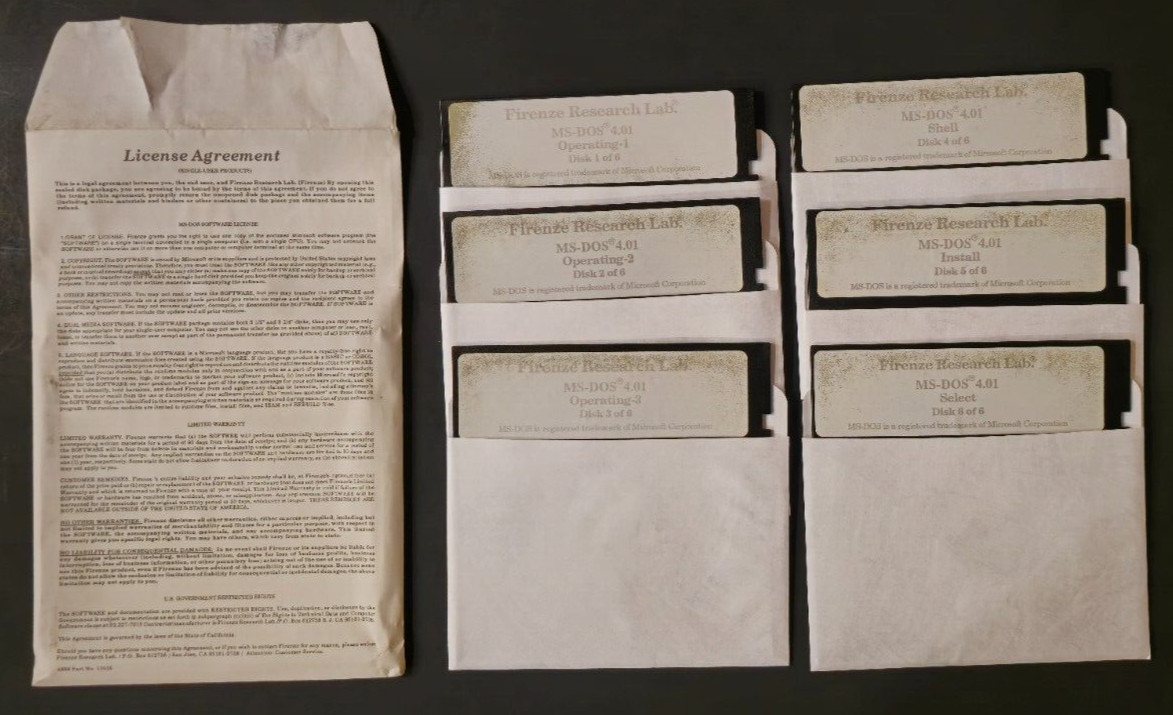 MS-DOS 4.01 – 6 Disks – VINTAGE MICROSOFT by Firenze Research Lab