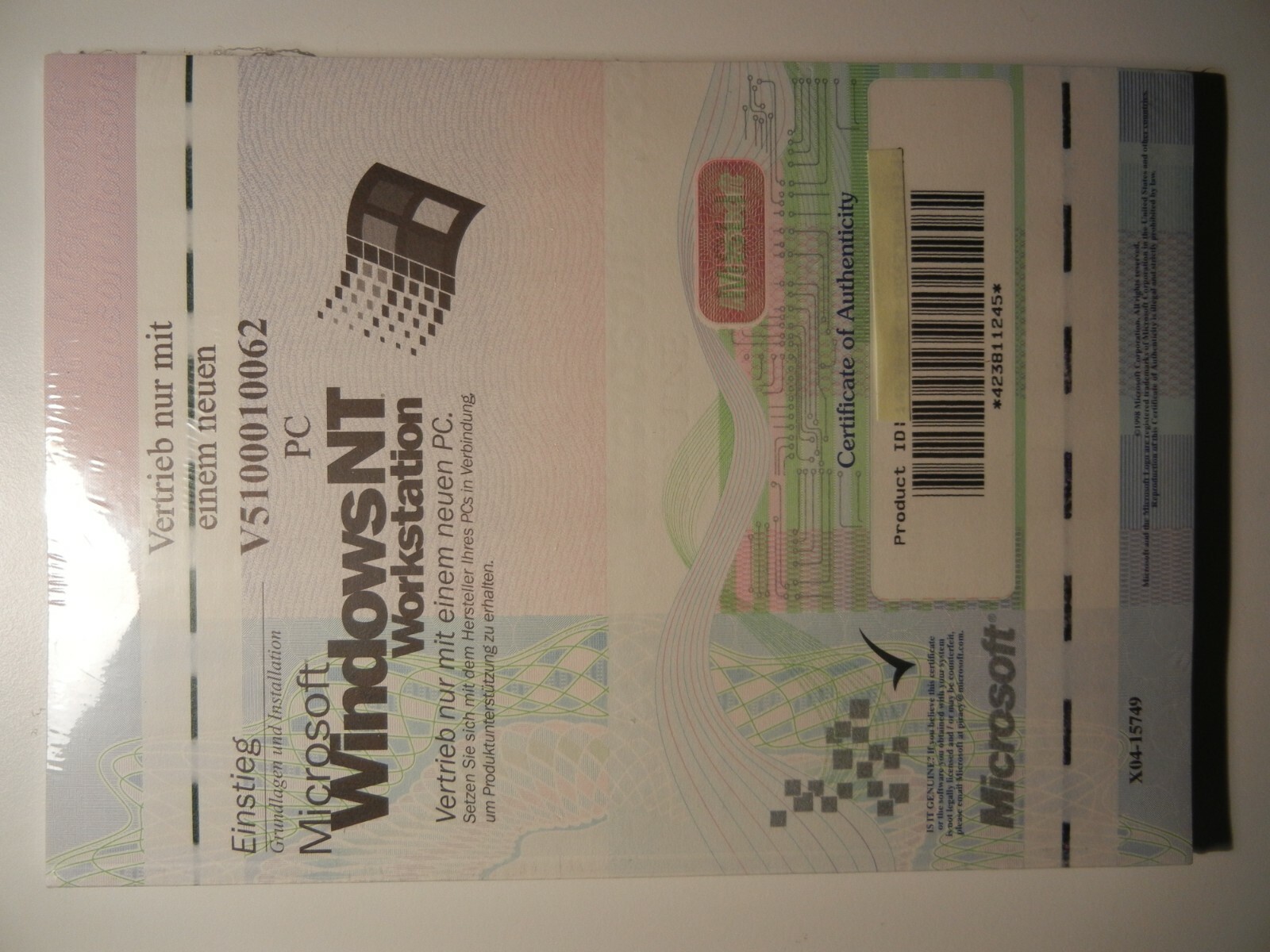 Microsoft NT 4.0 License X04-15749 Original Boxed