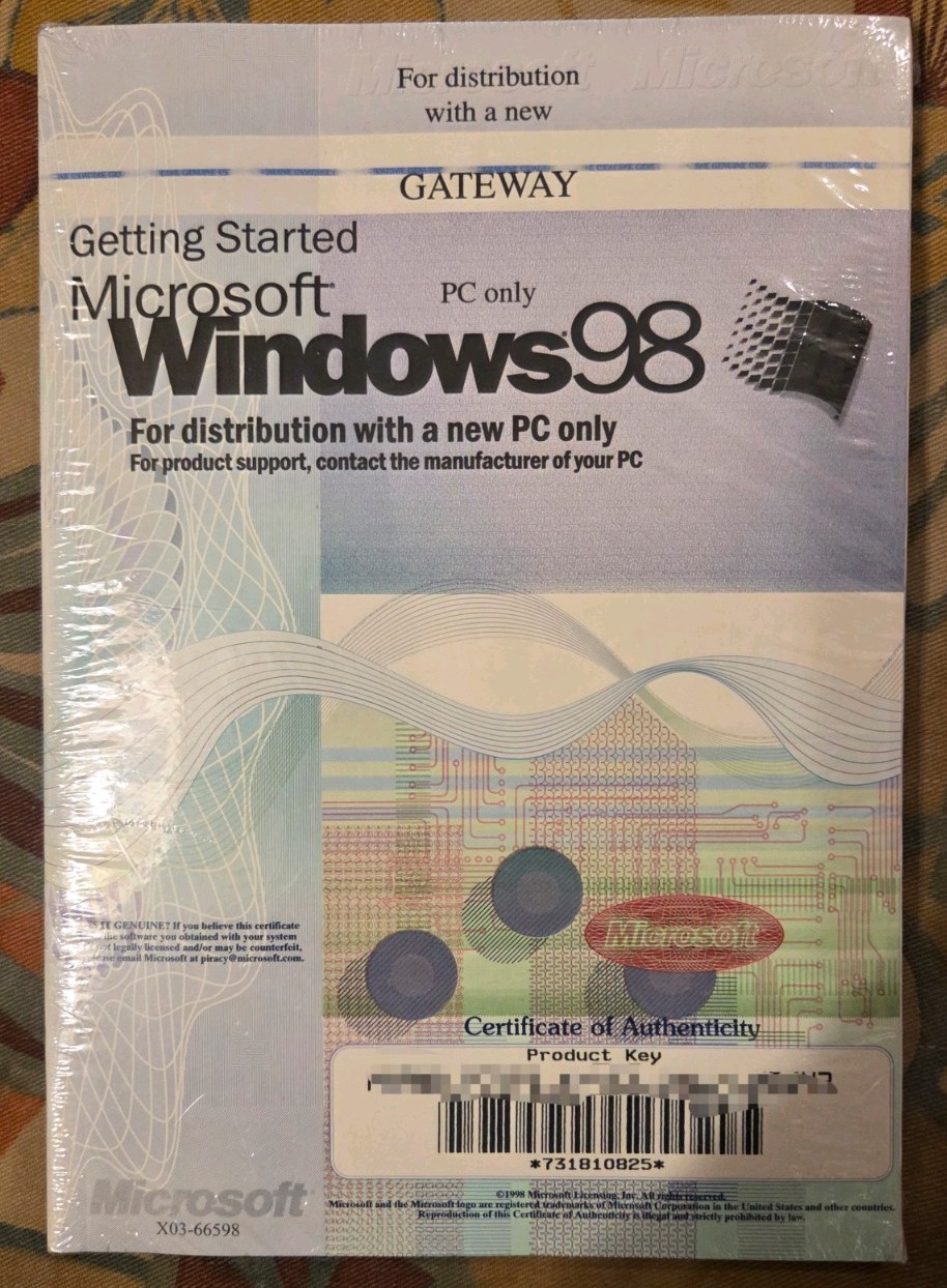 MICROSOFT WINDOWS 98 OPERATING SYSTEM Distribution with GATEWAY/SEALED KEY Rev 0