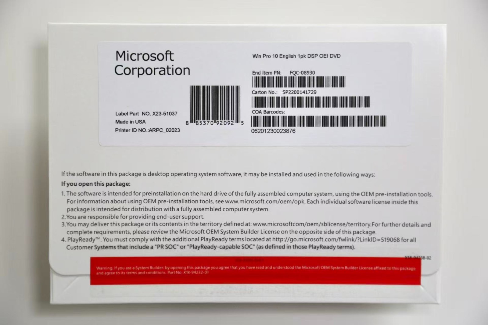 Microsoft Windows 10 pro 64 bit DVD and KEY Freeshipping’