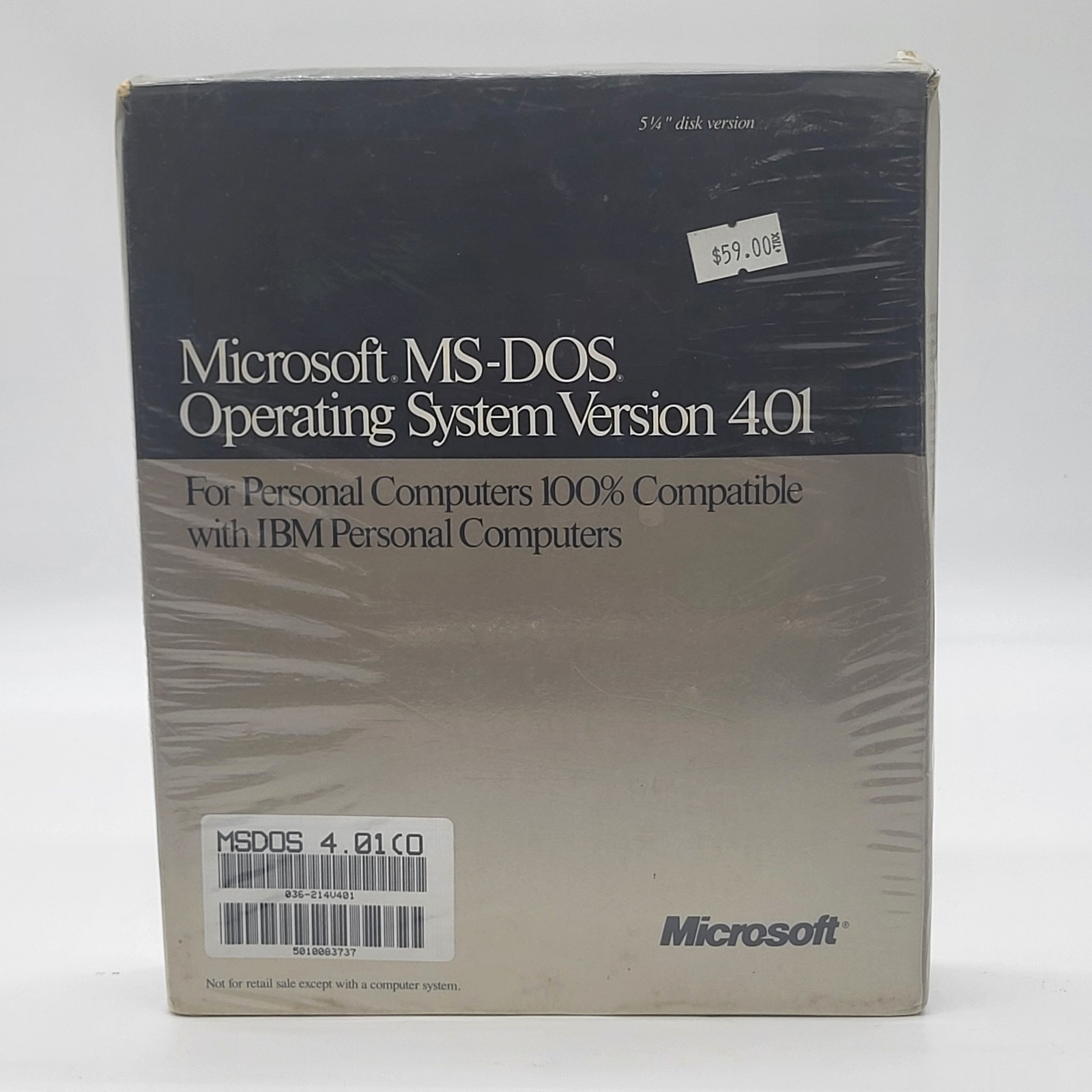 Microsoft MS-DOS 4.01 Retail 5.25″ Floppy Disk IBM PC Factory Sealed
