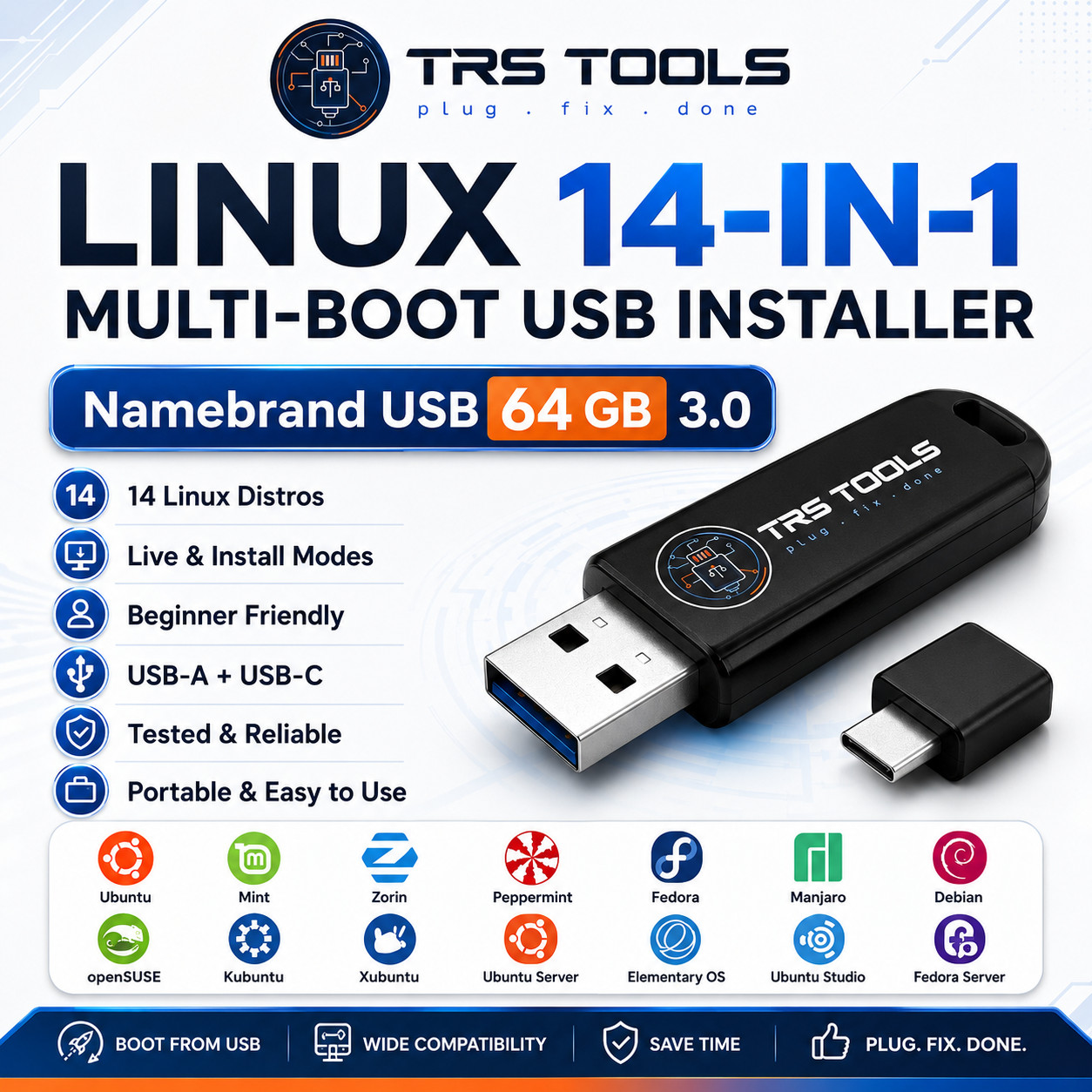 14 Distro Linux Boot USB Dual A C Installer Ubuntu Mint Debian Arch