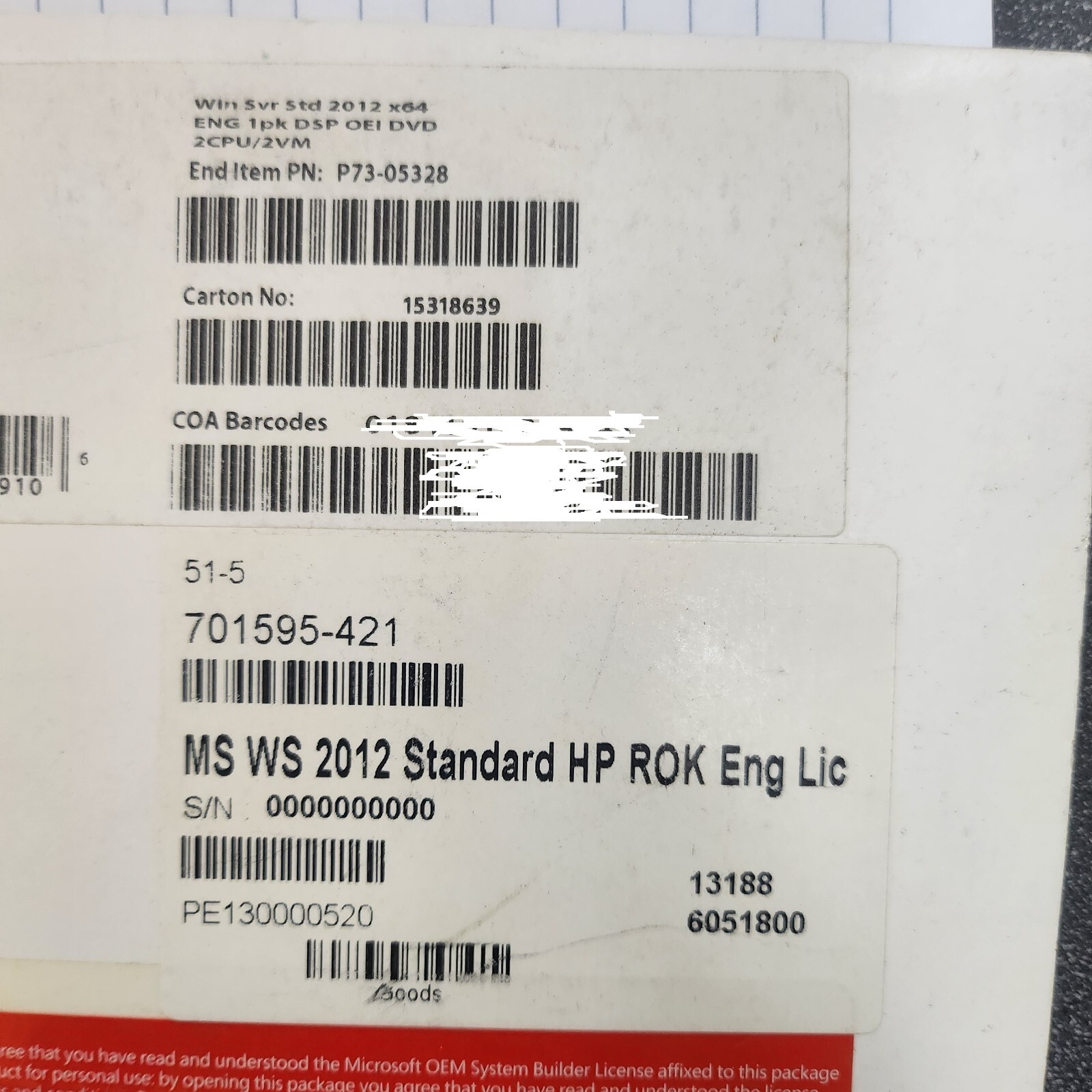 Microsoft Windows Svr Std 2012 x64 ENG 1pk DSP OEI DVD 2CPU/2VM 701595-421 – NEW