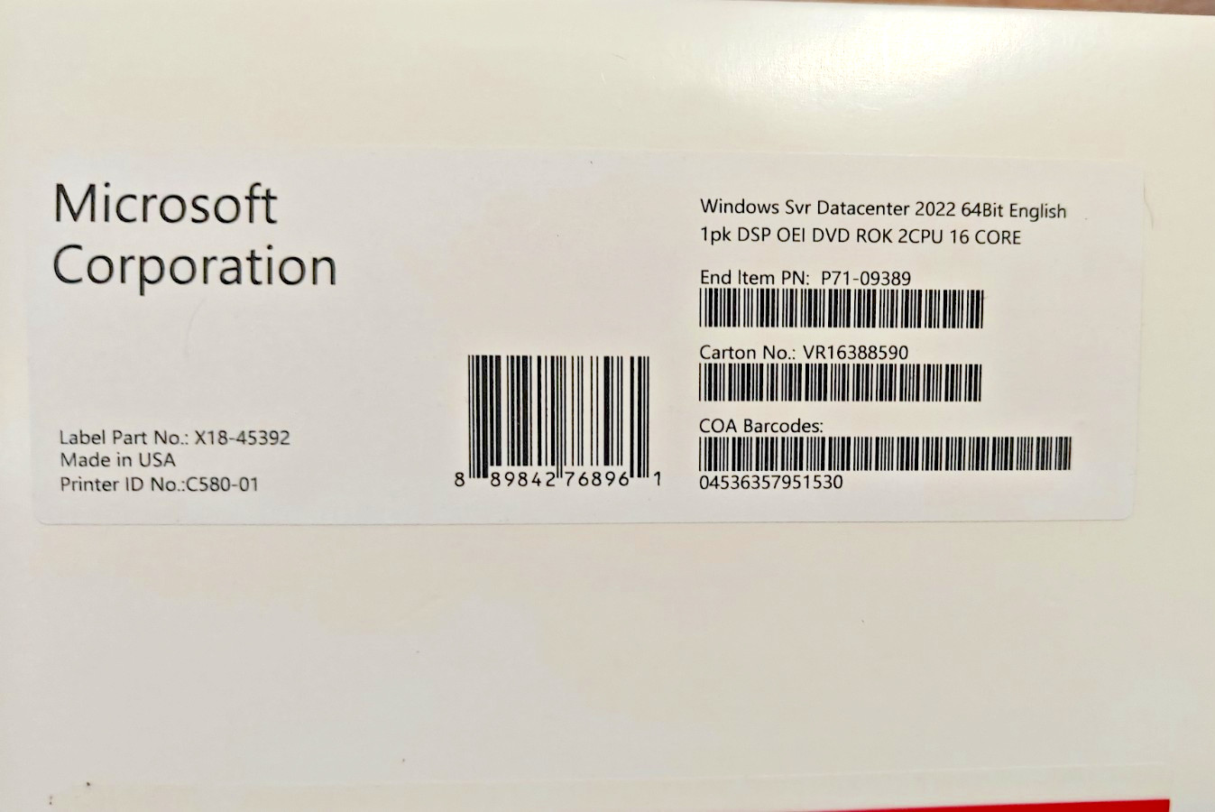 Windows Server 2022 Datacenter Edition – 16 Core License (P71-09389) w/ 50 CALs