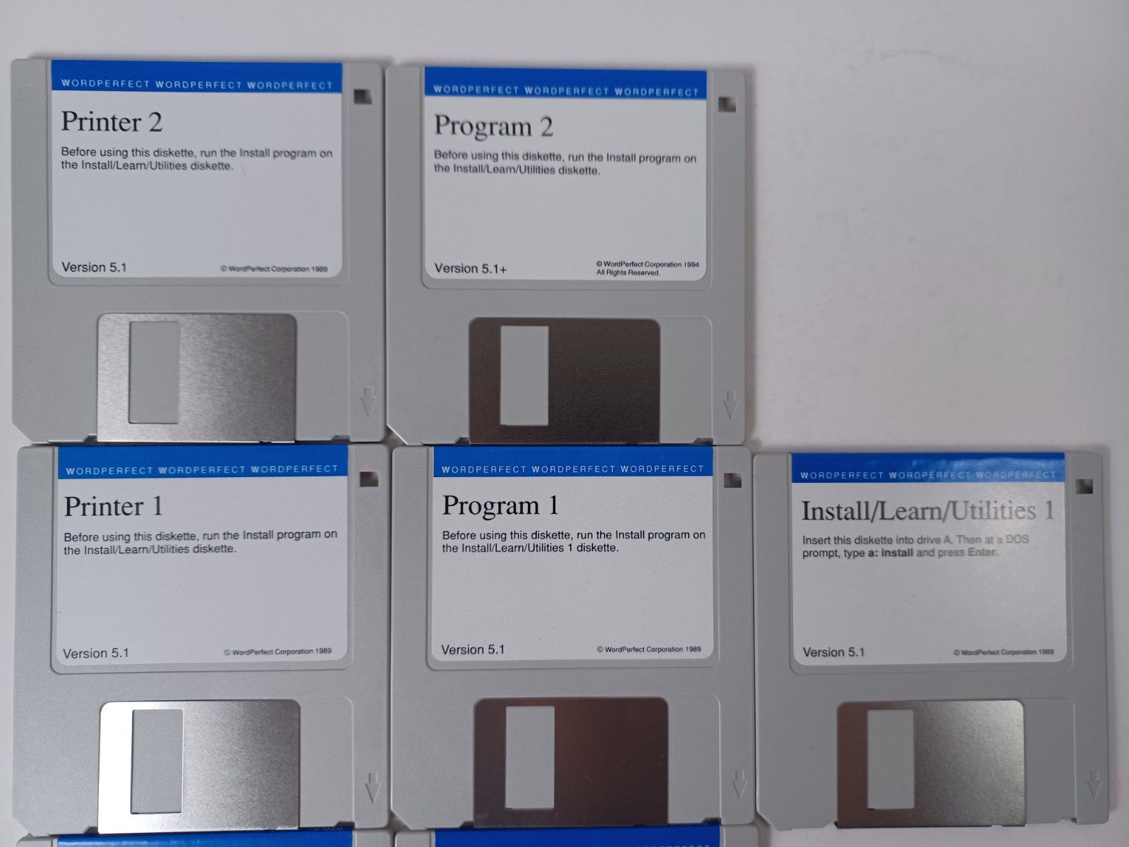 WordPerfect Version 5.1 Set of 7 + 3 Bonus 3 1/2″ Floppy Disks