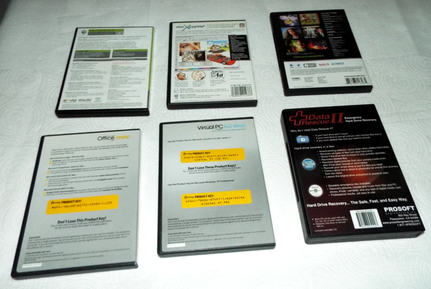 MICROSOFT VIRTUAL PC FOR MAC + OFFICE 2004 MAC+ 4 MISC. PROGRAMS W/KEYS READ!!!!