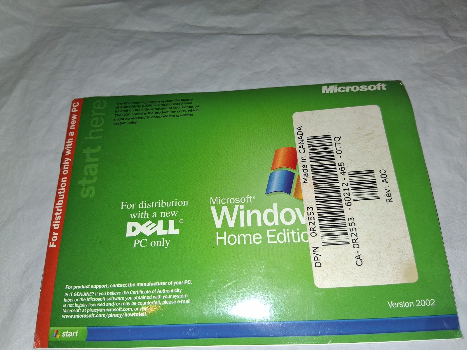 Dell Windows XP HOME SP1a Reinstallation CD – No Product Key Service Pack 1a
