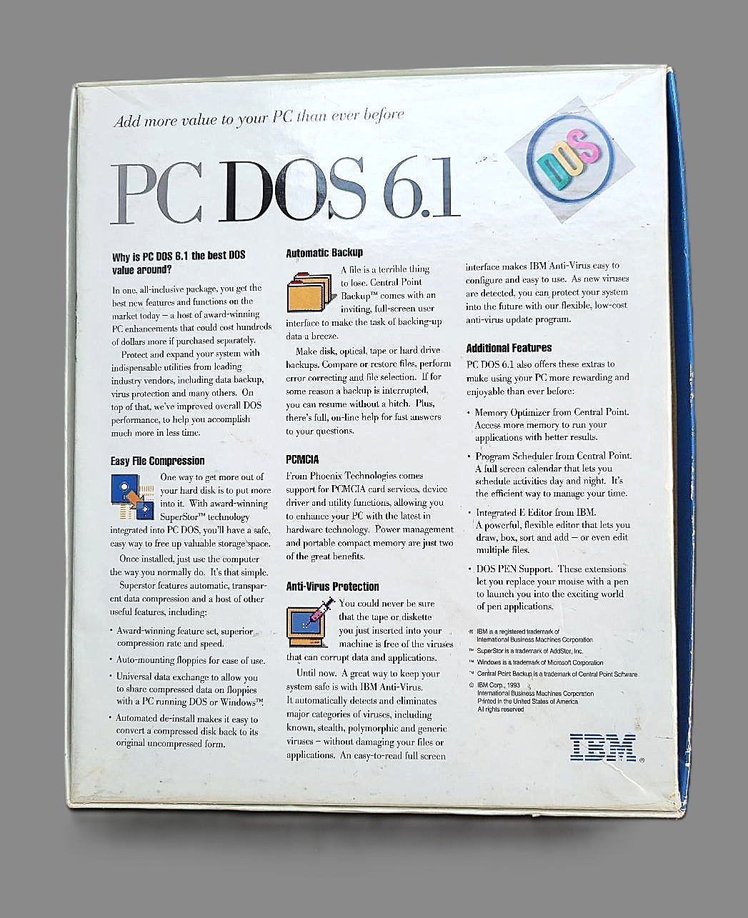 IBM PC DOS Version 6.1 w. 3.5″ Diskettes UPGRADE Edition 1993