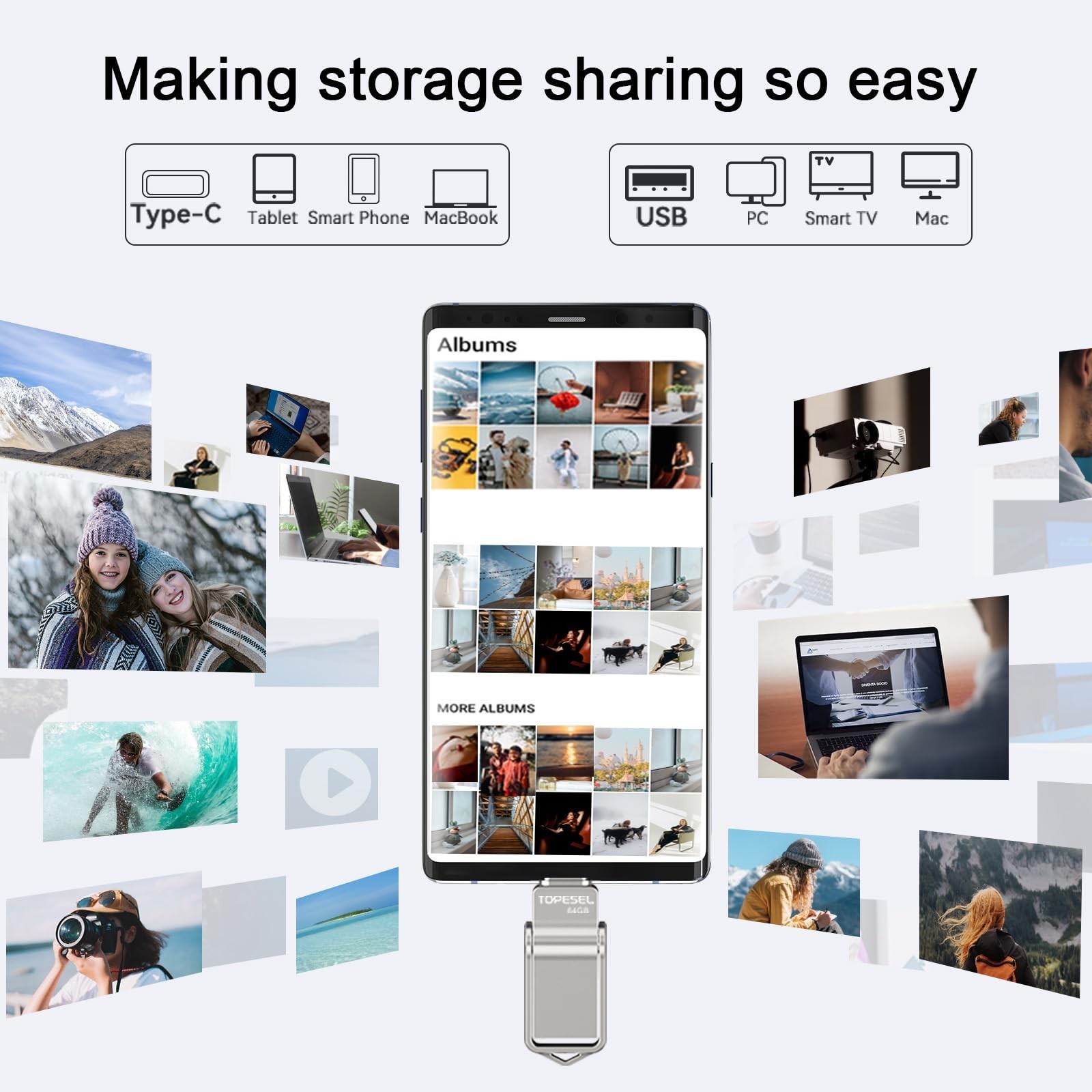 TOPESEL 64GB USB C Metal Flash Drive 2-in-1 OTG USB 3.0 + Type C Thumb Drive,…